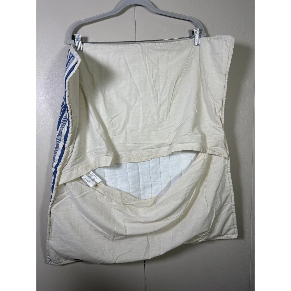 Pottery Barn Set of 2 Euro Pillow Shams Blue White Striped Quilted Cotton 26x26